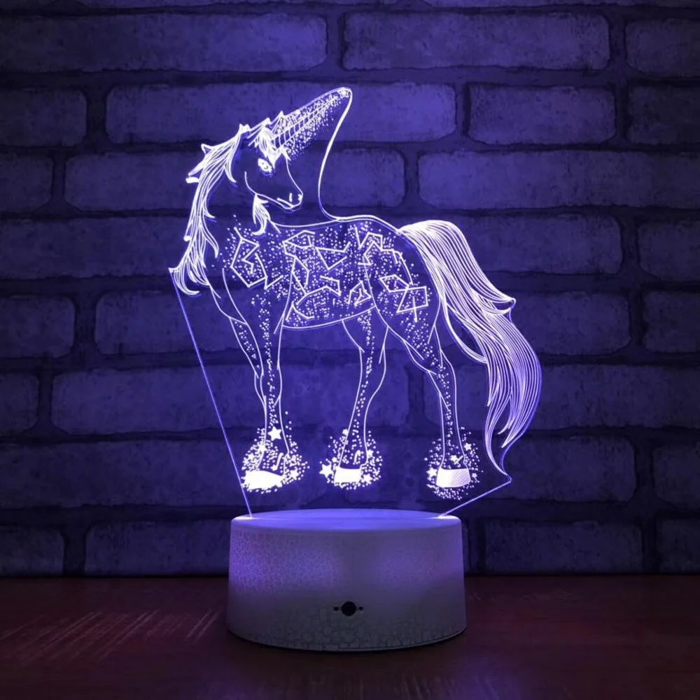3D Lamp Illusion Animal Horse LED Desk Table Night Light 7 Color Touch Lamp for Kiddie Kids Children Family Holiday Gift Home Office Childrenroom Theme Decoration by Ticent 