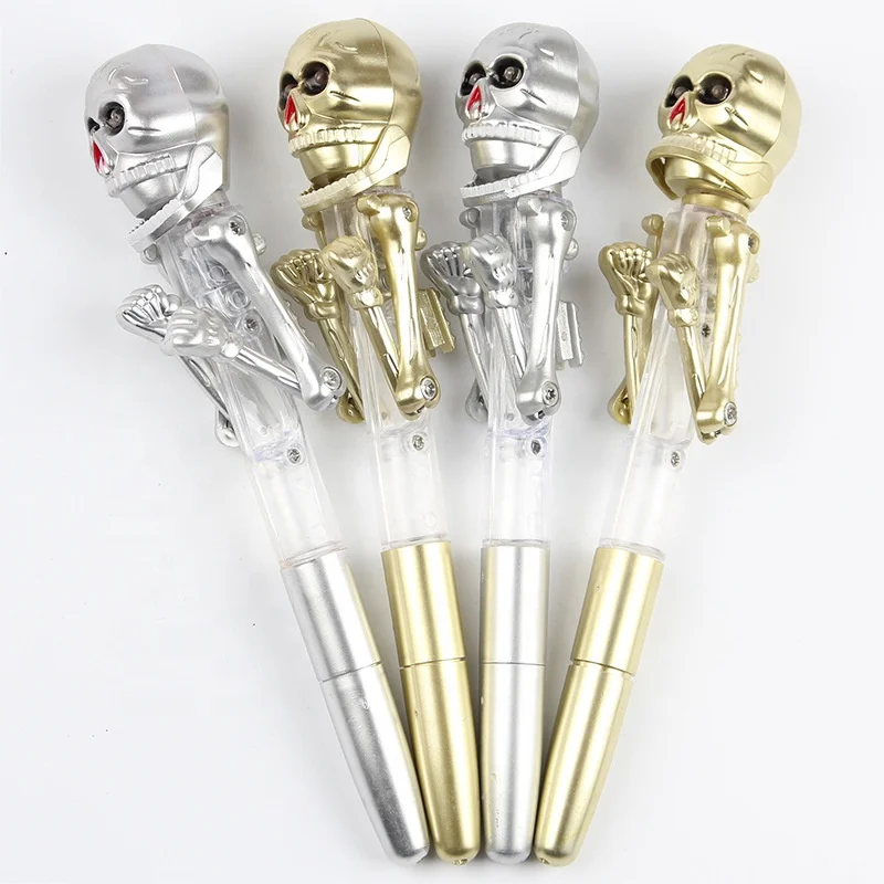 Skeleton Boxing Ball Point Pen Light up Skull Head Pen