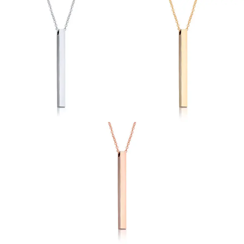 Wholesale Diy Stainless Steel Diamond Trendy Link Chain Blank Customize Personalized Engraved Pendant Bar Necklace