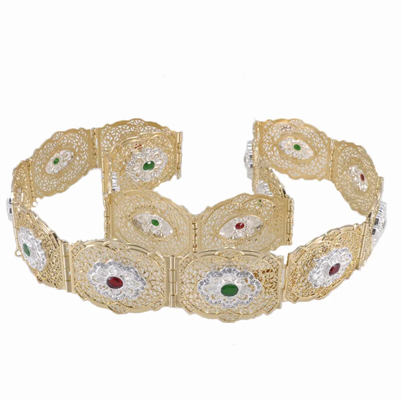Duotone Women Jewelry Belts Rhinestone Caftan Belt Gold And Silver Plating European Fashion Waist Chain