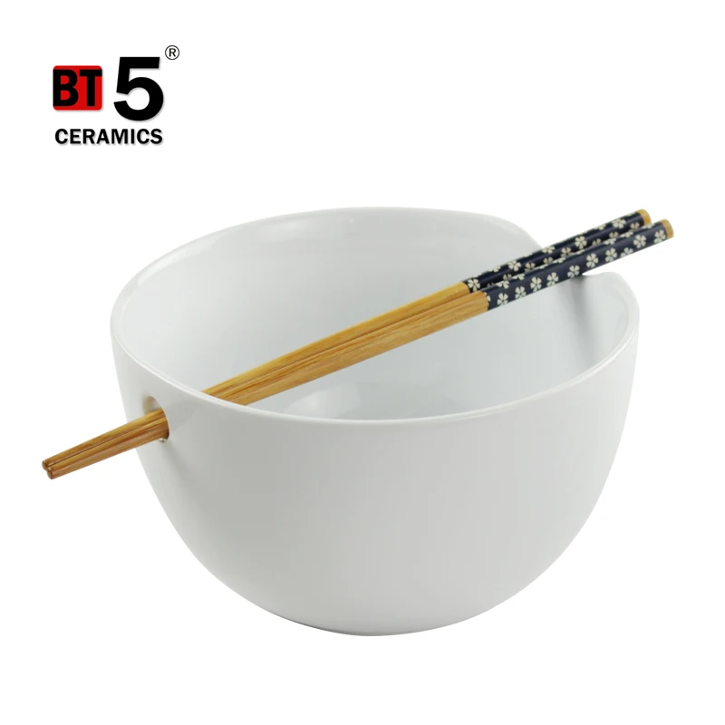 Japanese Style Restaurant Large Ceramic Rice Ramen Bowl And Chopsticks