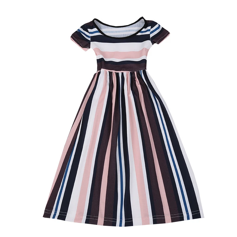 2019 Hot Sell Children Casual Beachwear Beach Dress Striped Girls Hit Color Baby Fashion Cute Long Dress