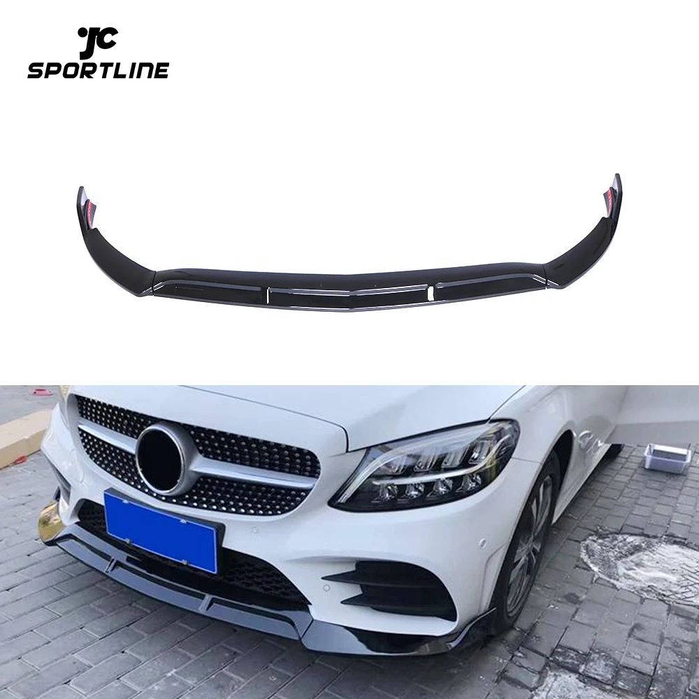 1 Pair Front bumper ABS Glossy Black Splitter Lip Wing Fin fit for Mercedes C class 2019-2020 W205 