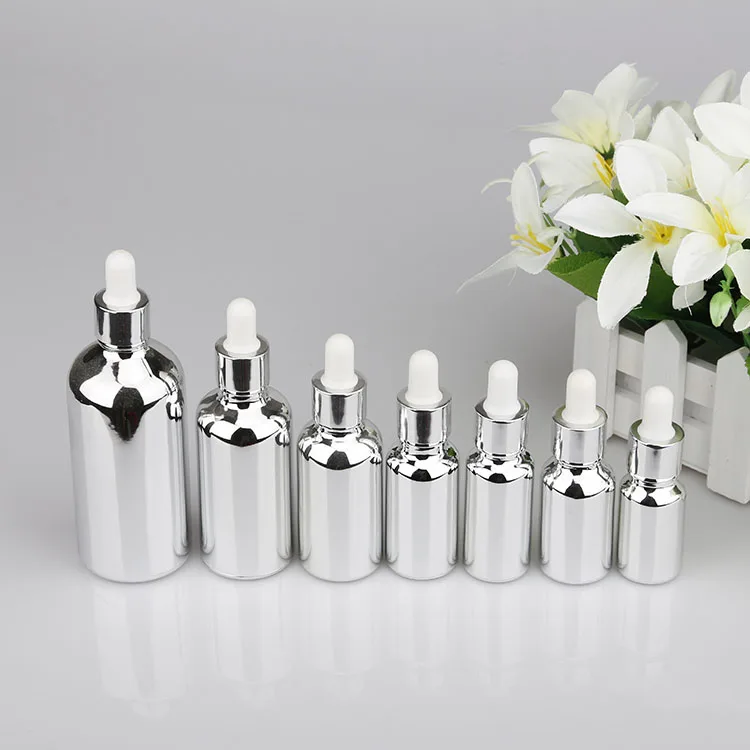 10ml 15ml 20ml 30ml 50ml 100ml Electroplating Silver Essential Oil Glass Bottle with Dropper