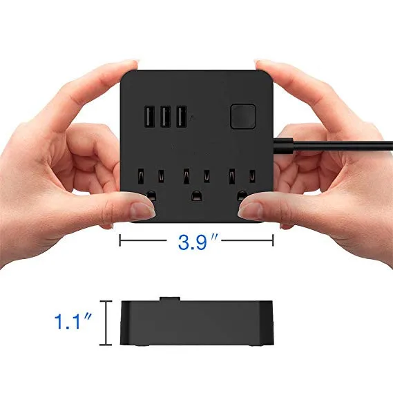 Мини Сетевой фильтр с 3 USB 3 розетками переменного тока, удлинитель 6 футов, зарядная станция