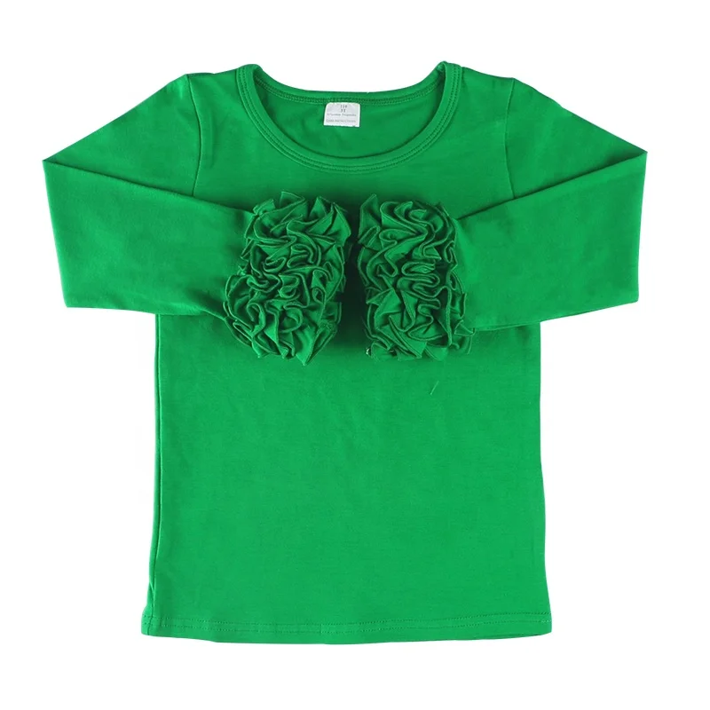 Лидер продаж Детская Однотонная рубашка с оборками с длинным рукавом из хлопка для девочек с оборками и рубашки