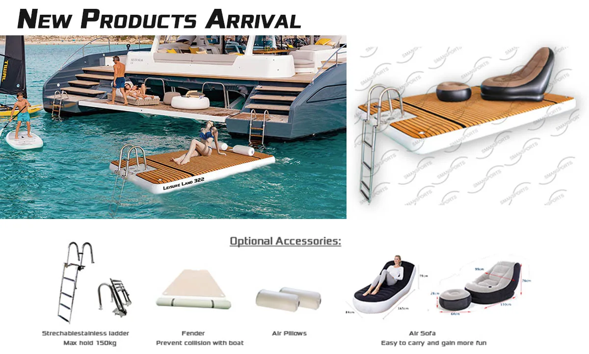 Leisure Land 422 Ponton Floating Dock 4m Inflatable Water Mat With Stainless Ladder
