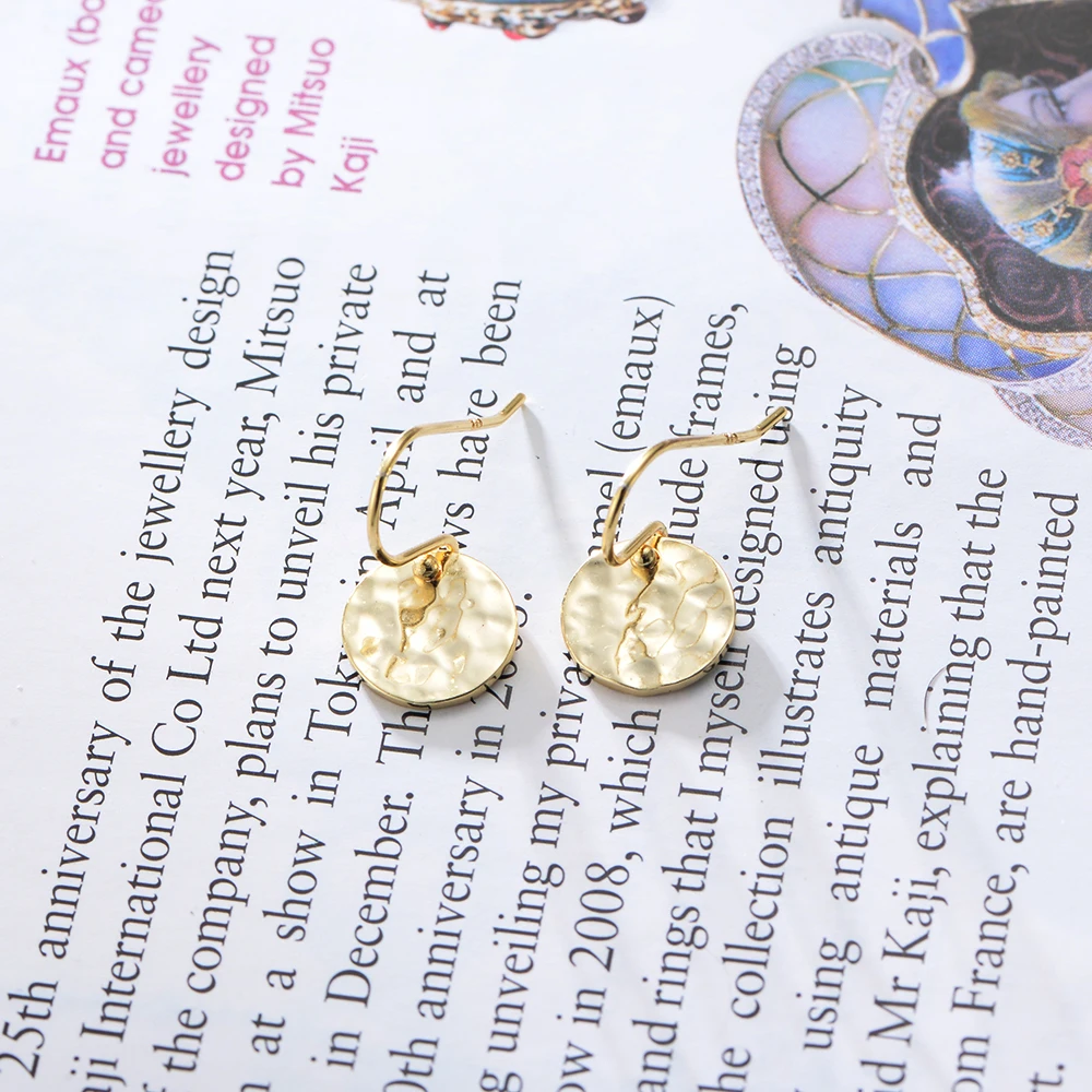 도금된 쥬얼리 망치질된 원형 코인 귀걸이 골드 925 오레치노 스털링 실버 14K 여성용 물방울 귀걸이 눈물방울 귀걸이|  Alibaba.com
