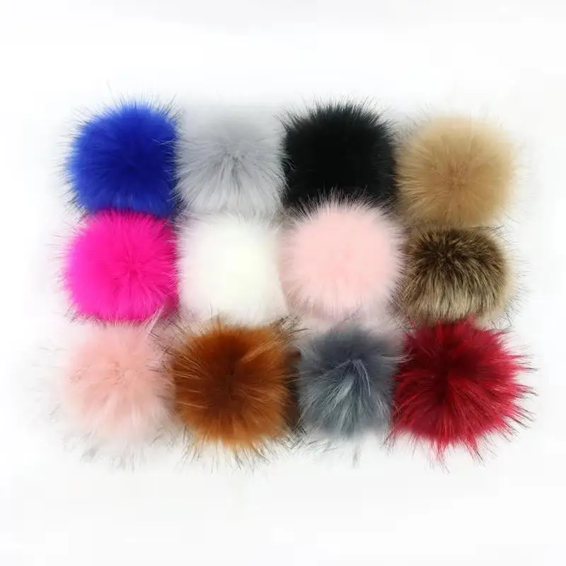 Wholesale Pom Pom For Beanie Hats, Snap On fluffy fox fur Pompom, Detachable Faux raccoon Fur Ball