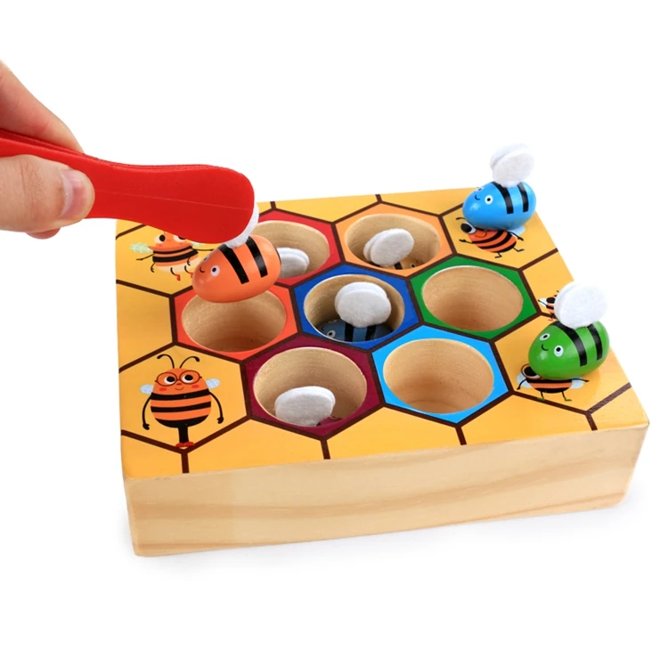 1Pc Wooden Beehive Montessori Toy Bee Game Early Childhood Education Toys 