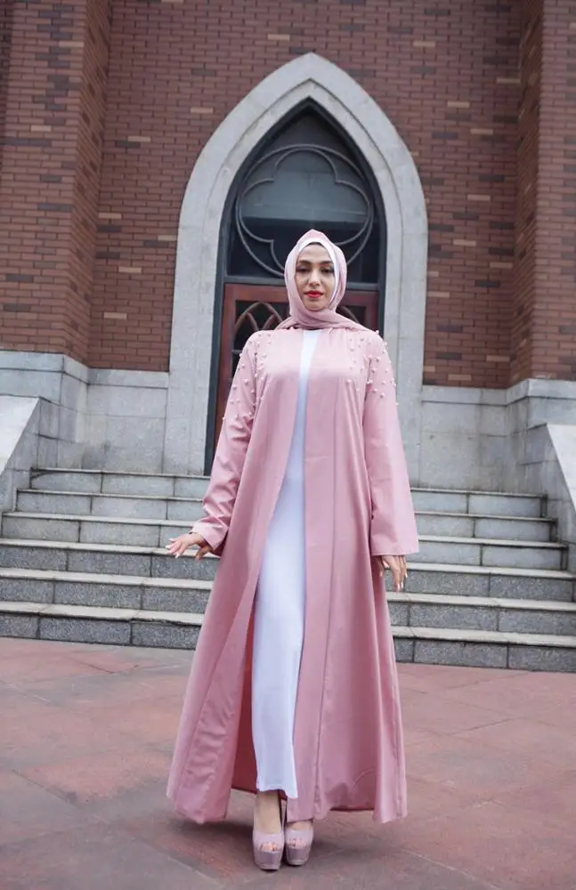 New Style Plain Colors and Pearl Abaya Muslim Dresses for Women Abaya