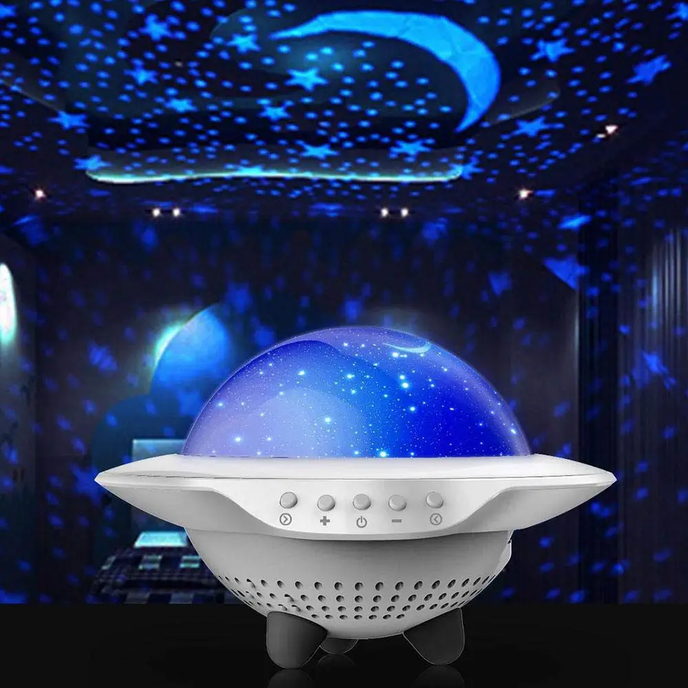 2019 Newest Remote Control UFO Shape Starry Night Light Projector with Blue Tooth Rotation Star Sky Night Light