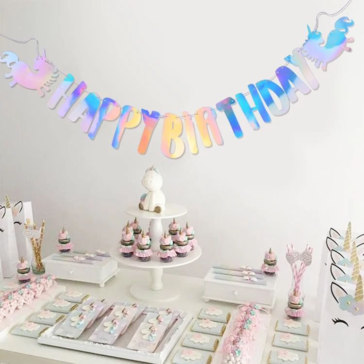 Iridescent unicorn happy birthday banner decoration| Alibaba.com