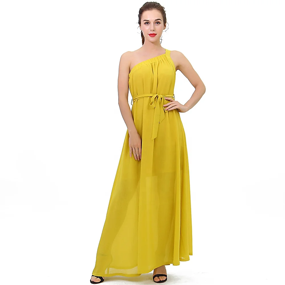 Vestido Amarillo De Dama De Honor,Elegante,Un Hombro,Sexy,Largo,Para Mujer  - Buy Vestidos Elegantes,Vestidos De Mujer,Vestidos De Dama De Honor De Un  Hombro Product on Alibaba.com
