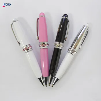 High Quality Luxury White Black Pink Metal Ballpoint Pen with Crystal Style for Business Stationery Gift