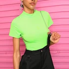 Women Neon-Bright Green Mock Collar Short Sleeve Bodysuit