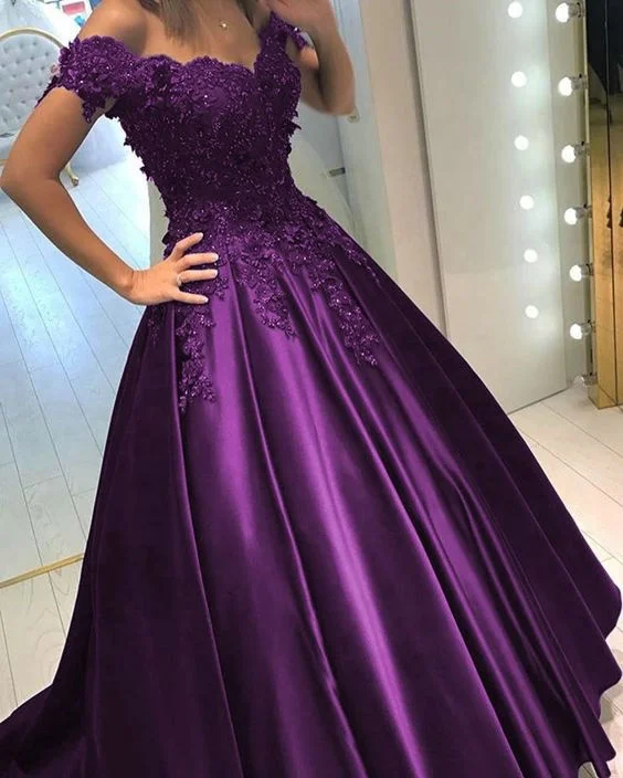 NaTengs Vrouwen Applique Gothic trouwjurk V-hals A lijn bruidsjurk met trein, Donker Paars, 50 NL