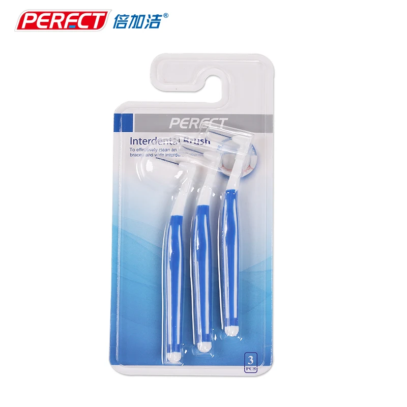 OEM L-образная силиконовая межзубная щетка 3 шт. с колпачками блистерная