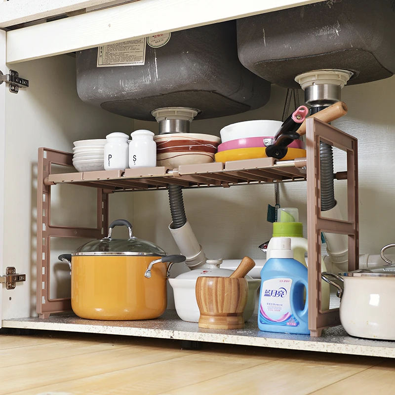 2 Tier Expandable Under Sink Rack Multi-Functional Kitchen Storage