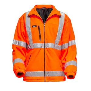 Mens Custom Logo Outdoor Reflective Security Plain Polyester Orange Fleece Jacket