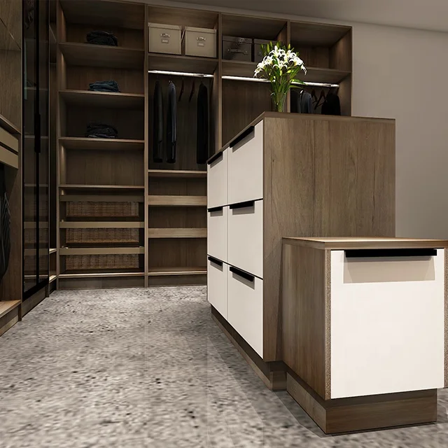 Vermonhouzz L Shape Simple Design Wooden Cloth Wardrobe Walk in Furniture Made in China