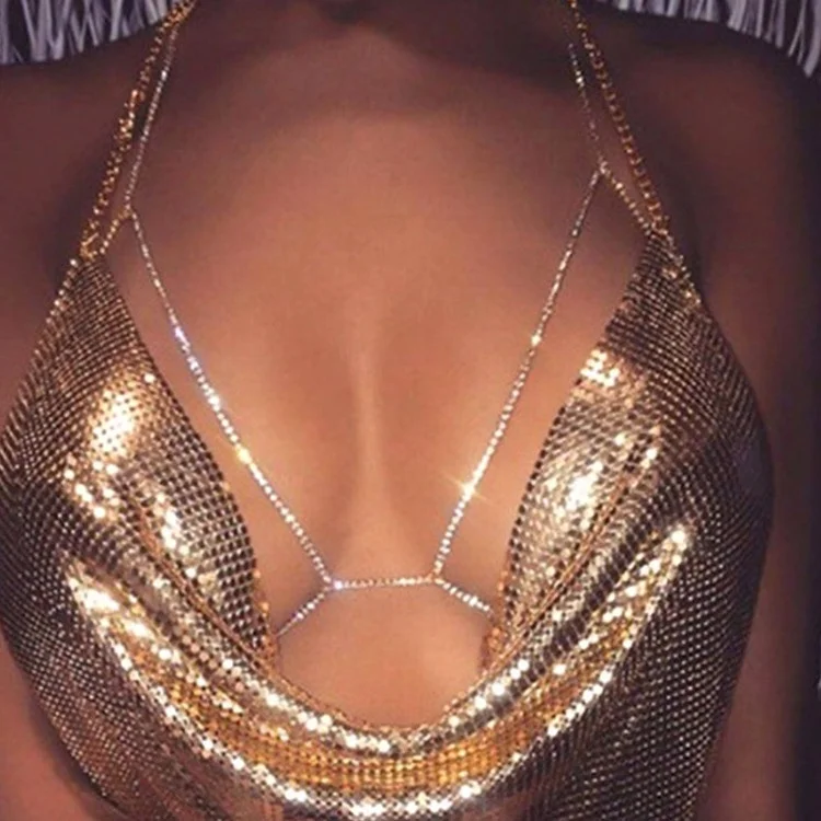 Women Shiny Rhinestone Body Chain Sexy Chain Bra Body Jewelry