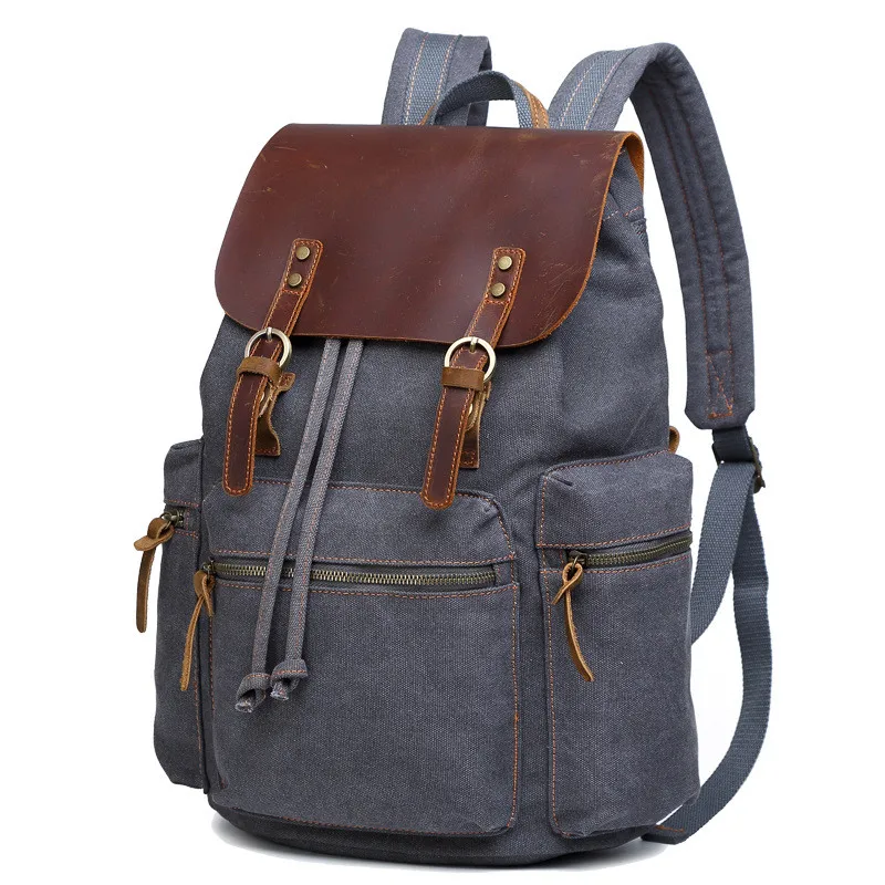 Canvas With Leather Trim Mens Usb Charging Laptop Backpack