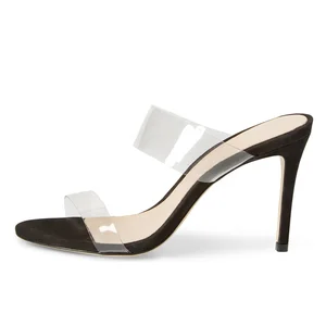 Plus Size Fashion Strappy High Heel Clear PVC Sandals Women Heeled Transparent Ladies Shoes