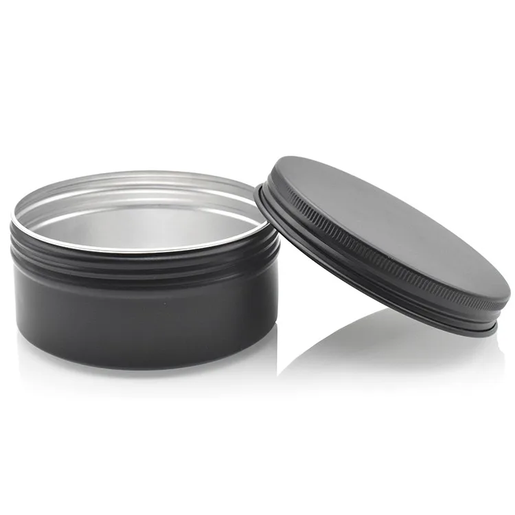 Матовые черные Алюминиевые косметические банки 1 унция 2 унции 4 унции 6 унций 8 унций черные алюминиевые круглые жестяные банки для свечи