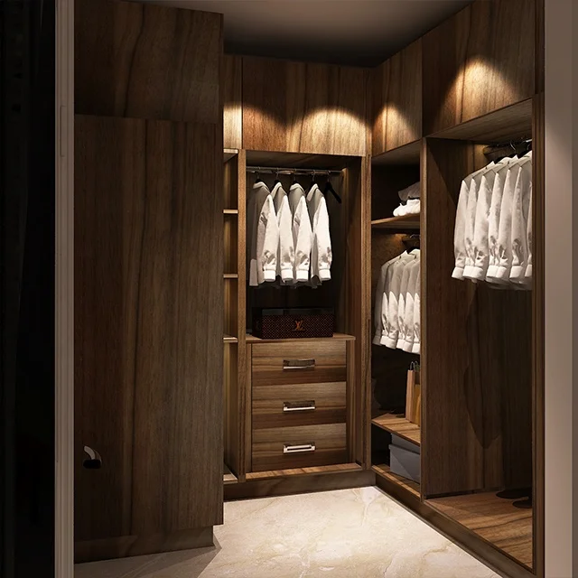Vermonhouzz L Shape Simple Design Wooden Cloth Wardrobe Walk in Furniture Made in China