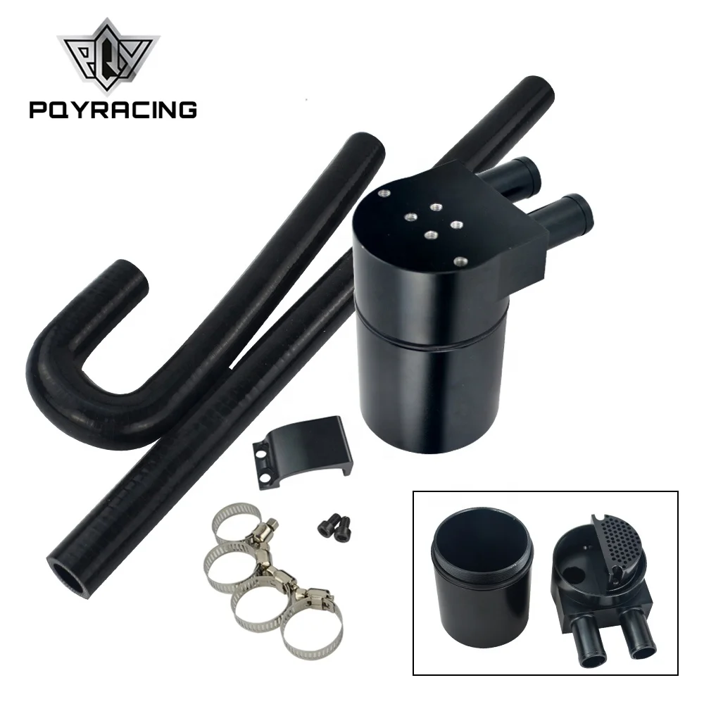 PQYRACING PQY Black Aluminum Alloy Reservior Oil Catch Can Tank with Silicone Radiator Hose Compatible with BMW N54 335i 135i E90 E92 E82 2006-2010 