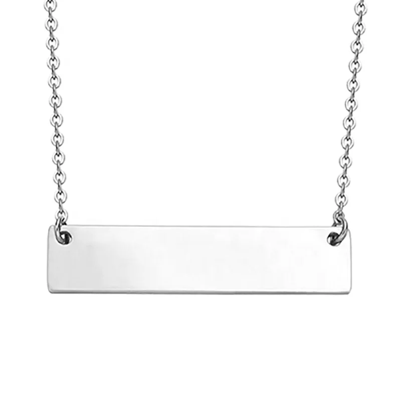 Wholesale Diy Stainless Steel Diamond Trendy Link Chain Blank Customize Personalized Engraved Pendant Bar Necklace