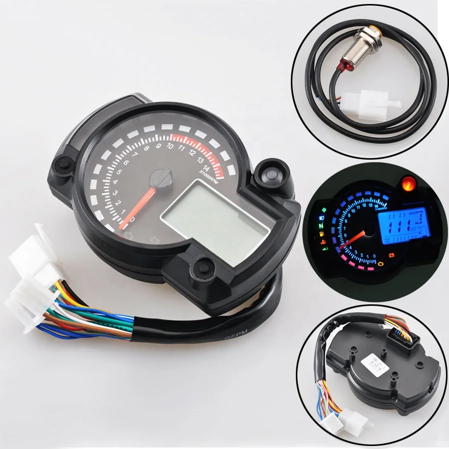 Universal Motorcycle LED LCD Digital Tachometer Speedometer Odometer Gauge Black