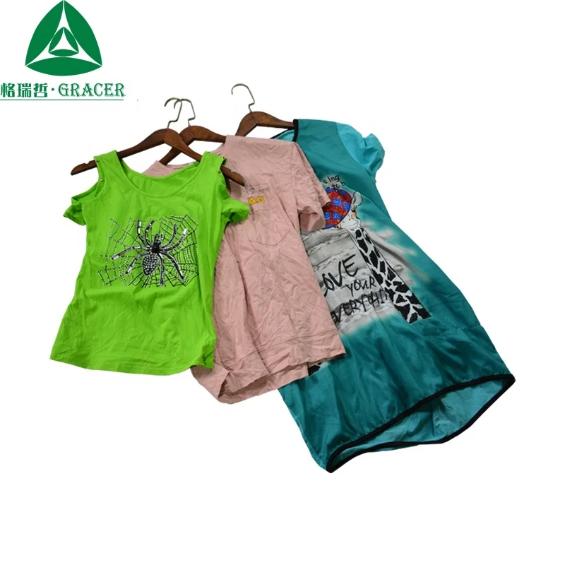 Wholesale Second Hand Ladies T-Shirt Used Summer Clothing Bundle for Africa  Minimum Order 45kg