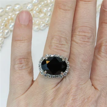 Luxury Male Female Big Oval Engagement Ring Cute 925 Silver Crystal Black Zircon Stone Ring Vintage Wedding Rings For Women