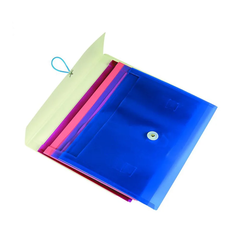 Best price custom PP stationery clear button file bag wholesale plastic  file folder with fastener