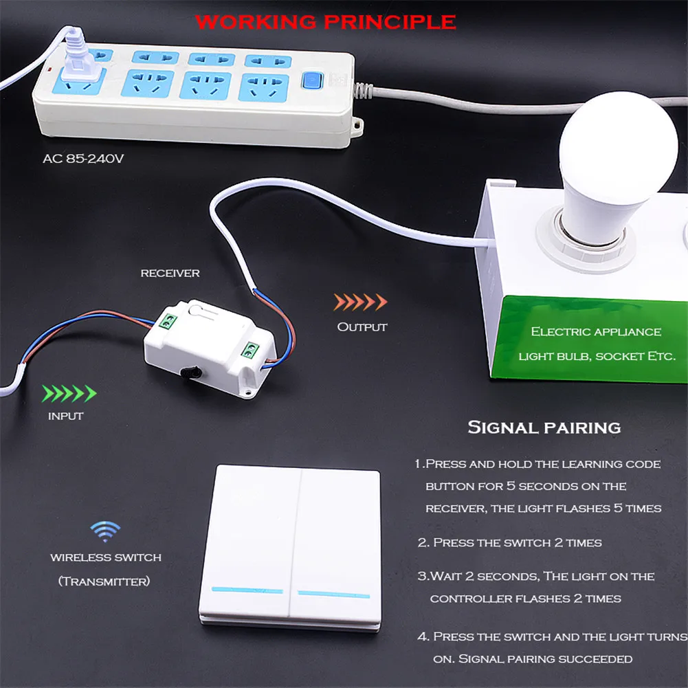 AC 85~240V Power Output Wireless Remote Control Switch With ON OFF Button