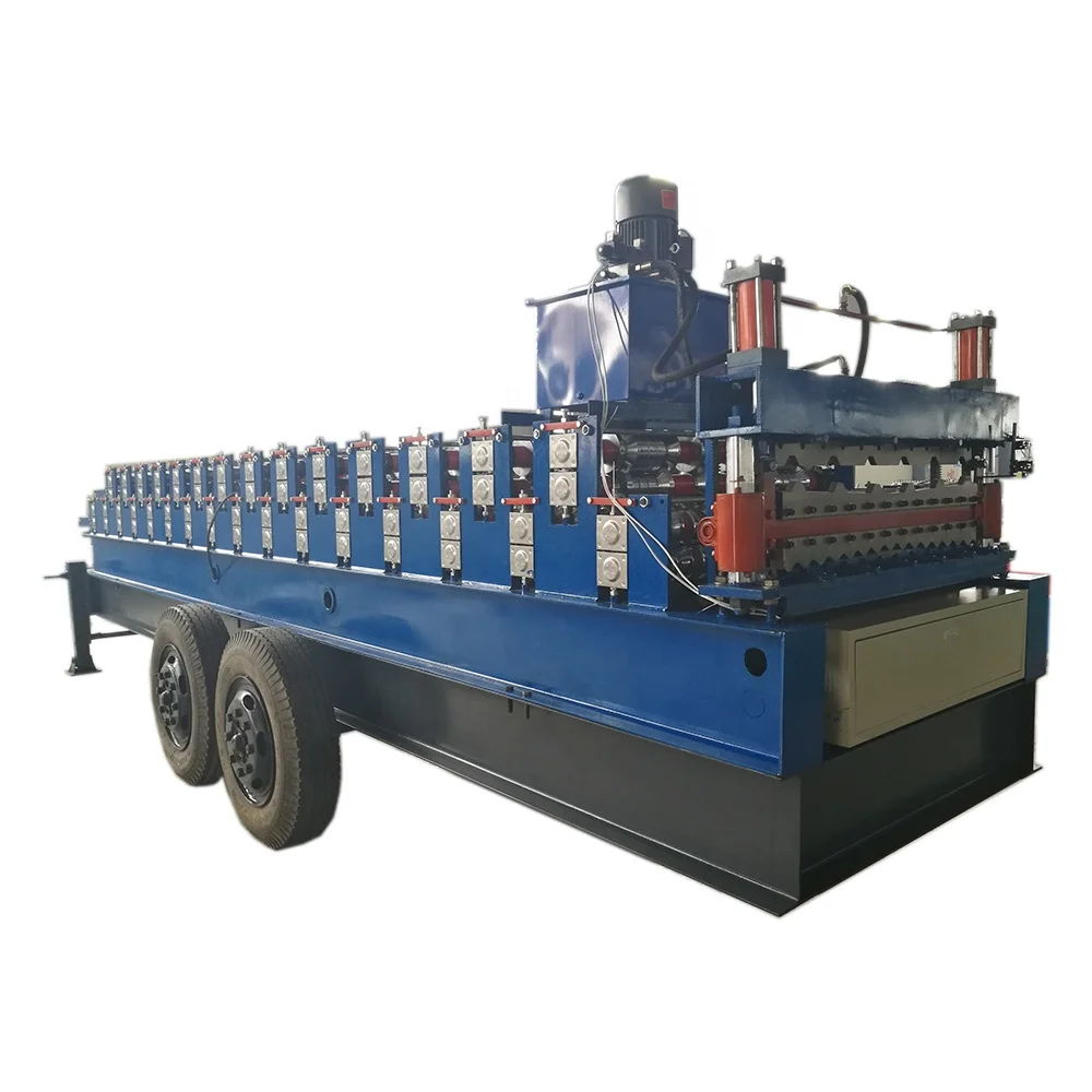 High-quality Mobile Trailer Double Deck Roll Forming Machine Roof Panels Color Steel Glazed Forming Making   Machine