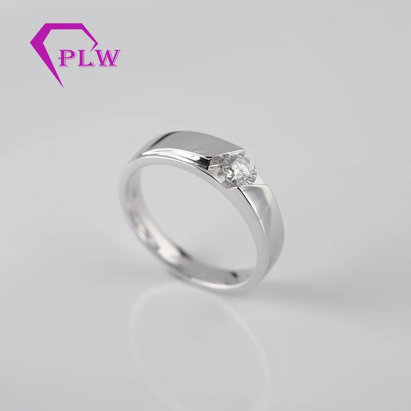Design Classic Style Ring for Men Small Moissanite Diamond Band Finger Ring Jewelry in White Gold