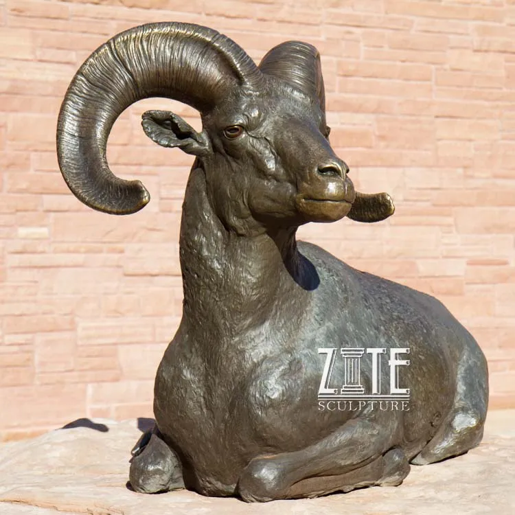 Outdoor Garden Metal Brass Sheep Statue Bronze Bighorn Sculpture