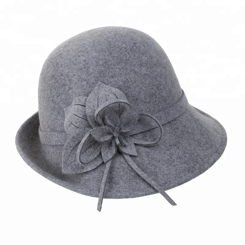 6828 Women Vintage Wool Felt Flowers Bucket Cloche Bowler Hat Church ORIDOOR Women main image 4
