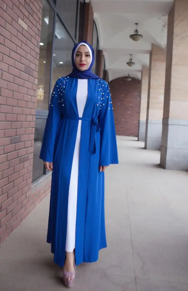 New Style Plain Colors and Pearl Abaya Muslim Dresses for Women Abaya