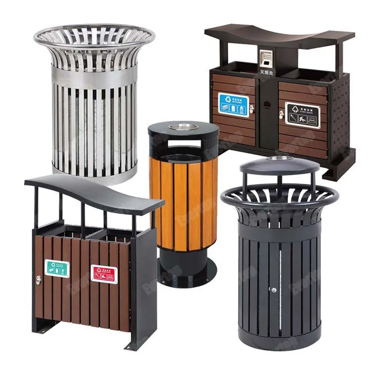 Woodview Outdoor Recycling Trash Can with Dual Litter Bin & Trash Bin, Plastic Wood Outdoor Double Trashcan Outdoor Dustbin