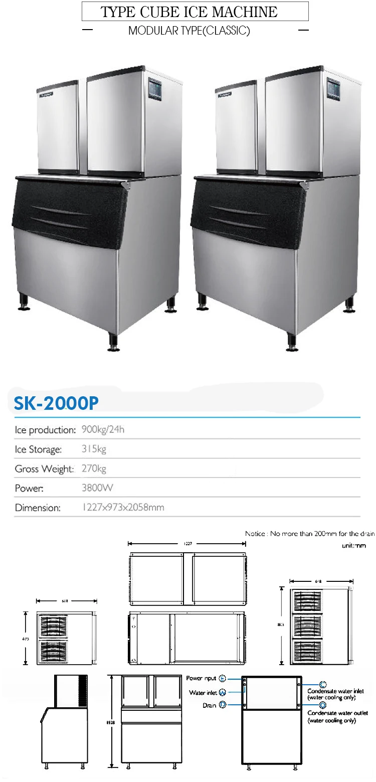 Snooker Modular Ice Machine Air-Cooled 1000 Lbs. With 375 Lbs. Bin