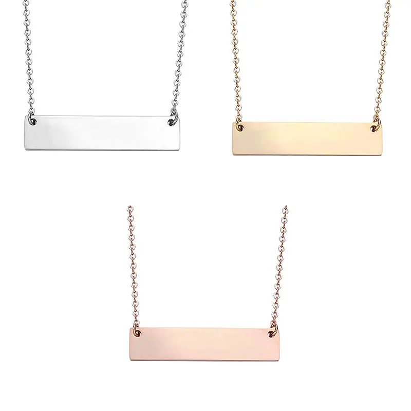 Wholesale Diy Stainless Steel Diamond Trendy Link Chain Blank Customize Personalized Engraved Pendant Bar Necklace
