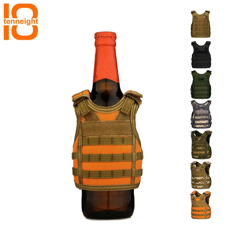 Tactical Vest Layer Military Beer Bottle Cover Beverage Cooler Mini Molle Vest Adjustable Shoulder Straps for Bottle Can 