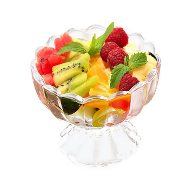 NUOBESTY 170ml 3Pcs Footed Dessert Ice Cream Sundae Fruit Salad All Purpose Serving Glass Bowl Transparent Bowls