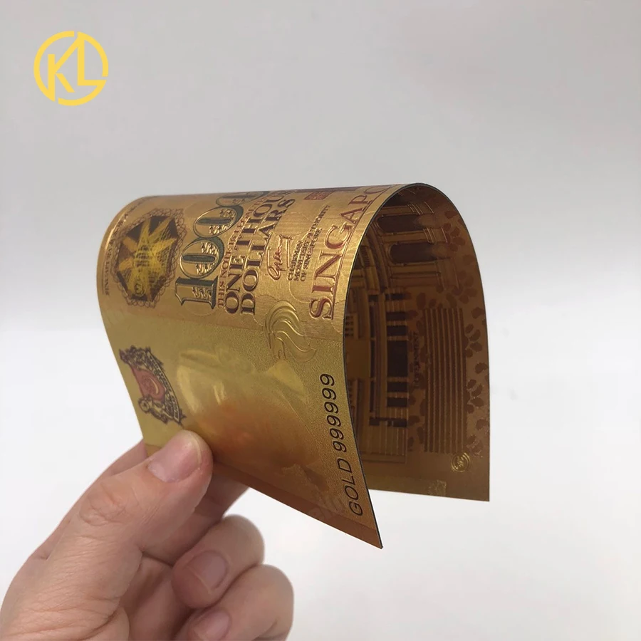 S $1000シンガポールドルゴールド紙幣プラスチックマネー金箔