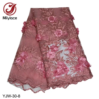 3D applique floreale africano pizzo tessuto nigeriano ricamato tulle pizzo tessuto con perline per matrimonio per vestito (oro