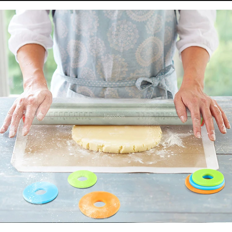 Adjustable Rolling Pin with Removable Rings Complemented with Silicone Baking Pastry Mat-a Must-Have for Bakers!